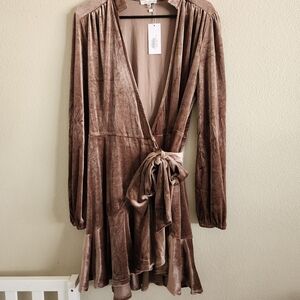 Baltic Brown Velvet Wrap Dress Womens Xl Taupe Color Nwt